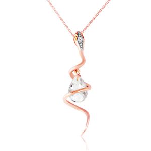ALARRI 14K Solid Rose Gold Snake Necklace w/ Dangling Briolette White Topaz & Diamond