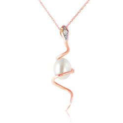 ALARRI 14K Solid Rose Gold Snake Necklace w/ Pear Shape Natural Pearl & Diamond