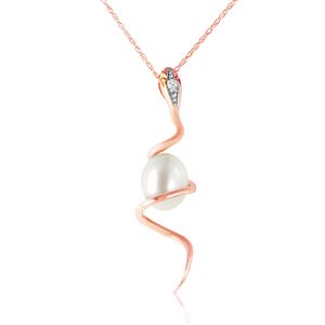 ALARRI 14K Solid Rose Gold Snake Necklace w/ Pear Shape Natural Pearl & Diamond