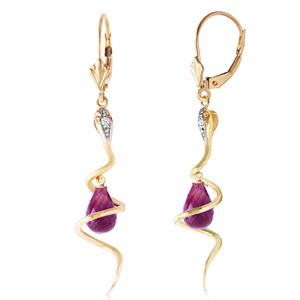 ALARRI 14K Solid Gold Snake Earrings w/ Dangling Briolette Amethysts & Diamonds