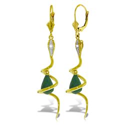 ALARRI 14K Solid Gold Snake Earrings w/ Briolette Green Dyed Sapphire & Diamonds