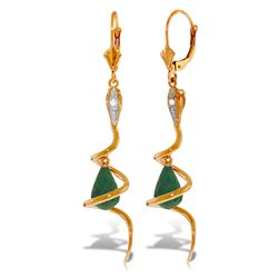 ALARRI 14K Solid Rose Gold Snake Earrings w/ Briolette Green Dyed Sapphire & Diamonds