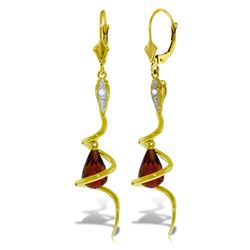 ALARRI 14K Solid Gold Snake Earrings w/ Dangling Briolette Garnets & Diamonds