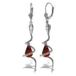 ALARRI 14K Solid White Gold Snake Earrings w/ Dangling Briolette Garnets & Diamonds