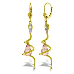 ALARRI 14K Solid Gold Snake Earrings w/ Dangling Briolette Pink Topaz & Diamonds