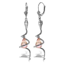 ALARRI 14K Solid White Gold Snake Earrings w/ Dangling Briolette Pink Topaz & Diamonds