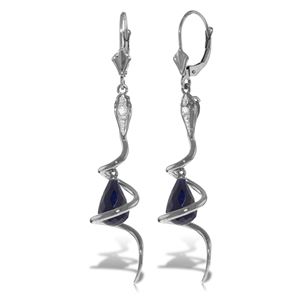 ALARRI 14K Solid White Gold Snake Earrings w/ Briolette Dyed Sapphires & Diamonds