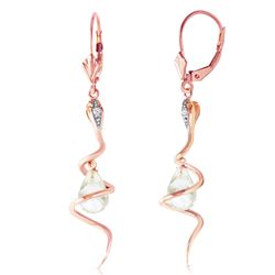 ALARRI 14K Solid Rose Gold Snake Earrings w/ Dangling Briolette White Topaz & Diamonds