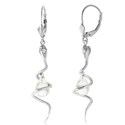 ALARRI 14K Solid White Gold Snake Earrings w/ Dangling Briolette White Topaz & Diamonds
