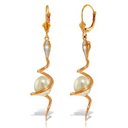 ALARRI 14K Solid Rose Gold Snake Earrings w/ Pear Shape Pearls & Diamonds
