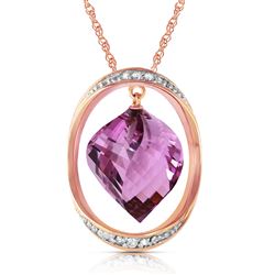 ALARRI 14K Solid Rose Gold Necklace w/ Natural Twisted Briolette Amethyst & Diamonds