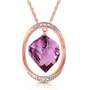 ALARRI 14K Solid Rose Gold Necklace w/ Natural Twisted Briolette Amethyst & Diamonds