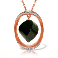 ALARRI 14K Solid Rose Gold Necklace w/ Natural Twisted Briolette Black Spinel & Diamonds