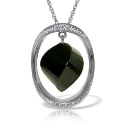 ALARRI 14K Solid White Gold Necklace w/ Natural Twisted Briolette Black Spinel & Diamonds