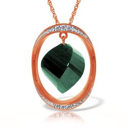 ALARRI 14K Solid Rose Gold Necklace w/ Twisted Briolette Dyed Green Sapphire & Diamonds