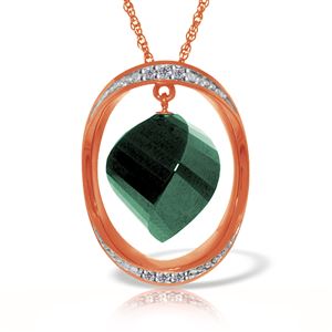 ALARRI 14K Solid Rose Gold Necklace w/ Twisted Briolette Dyed Green Sapphire & Diamonds
