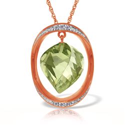 ALARRI 14K Solid Rose Gold Necklace w/ Natural Twisted Briolette Green Amethyst & Diamond