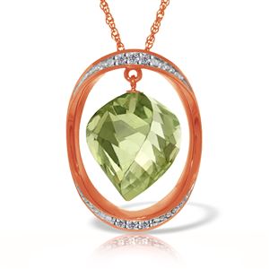 ALARRI 14K Solid Rose Gold Necklace w/ Natural Twisted Briolette Green Amethyst & Diamond