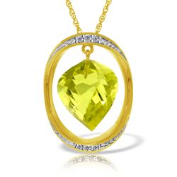 ALARRI 14K Solid Gold Necklace w/ Natural Twisted Briolette Lemon Quartz & Diamonds