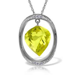 ALARRI 14K Solid White Gold Necklace w/ Natural Twisted Briolette Lemon Quartz & Diamonds