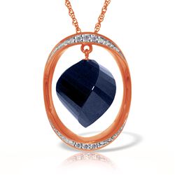 ALARRI 14K Solid Rose Gold Necklace w/ Twisted Briolette Dyed Sapphire & Diamonds