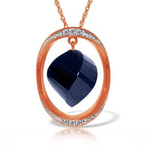 ALARRI 14K Solid Rose Gold Necklace w/ Twisted Briolette Dyed Sapphire & Diamonds