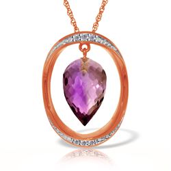 ALARRI 14K Solid Rose Gold Necklace w/ Diamonds & Briolette Pointy Drop Amethyst