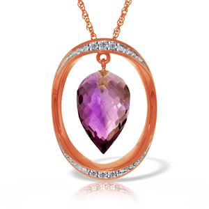 ALARRI 14K Solid Rose Gold Necklace w/ Diamonds & Briolette Pointy Drop Amethyst