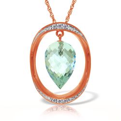 ALARRI 14K Solid Rose Gold Necklace w/ Diamonds & Briolette Pointy Drop Blue Topaz