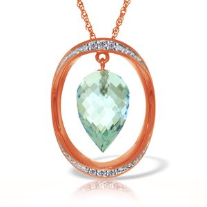 ALARRI 14K Solid Rose Gold Necklace w/ Diamonds & Briolette Pointy Drop Blue Topaz