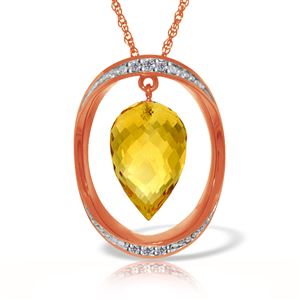 ALARRI 14K Solid Rose Gold Necklace w/ Diamonds & Briolette Pointy Drop Citrine