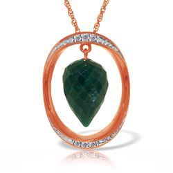 ALARRI 14K Solid Rose Gold Necklace w/ Diamonds & Briolette Pointy Drop Dyed Green Sapphire