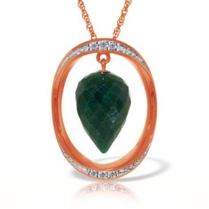 ALARRI 14K Solid Rose Gold Necklace w/ Diamonds & Briolette Pointy Drop Dyed Green Sapphire