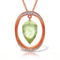 ALARRI 14K Solid Rose Gold Necklace w/ Diamonds & Briolette Pointy Drop Green Amethyst