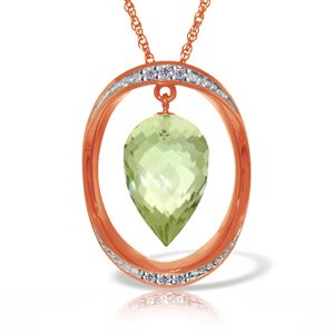 ALARRI 14K Solid Rose Gold Necklace w/ Diamonds & Briolette Pointy Drop Green Amethyst