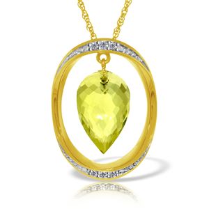 ALARRI 14K Solid Gold Necklace w/ Diamonds & Briolette Pointy Drop Lemon Quartz