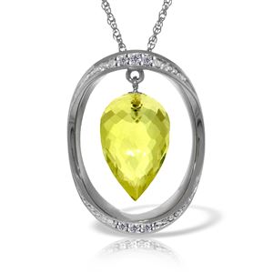 ALARRI 14K Solid White Gold Necklace w/ Diamonds & Briolette Pointy Drop Lemon Quartz