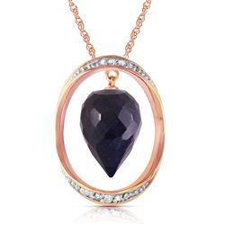 ALARRI 14K Solid Rose Gold Necklace w/ Diamonds & Briolette Pointy Drop Dyed Sapphire