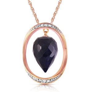 ALARRI 14K Solid Rose Gold Necklace w/ Diamonds & Briolette Pointy Drop Dyed Sapphire