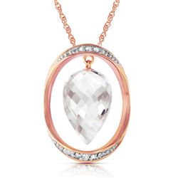 ALARRI 14K Solid Rose Gold Necklace w/ Diamonds & Briolette Pointy Drop White Topaz
