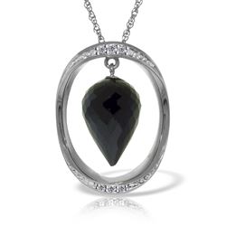 ALARRI 14K Solid White Gold Necklace w/ Diamonds & Briolette Pointy Drop Black Spinel