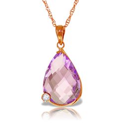 ALARRI 14K Solid Rose Gold Necklace with Briolette Checkerboard Cut Amethyst & Diamond