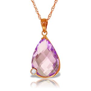ALARRI 14K Solid Rose Gold Necklace w/ Briolette Checkerboard Cut Amethyst & Diamond