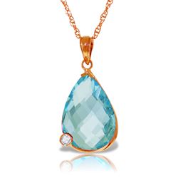 ALARRI 14K Solid Rose Gold Necklace with Briolette Checkerboard Cut Blue Topaz & Diamond