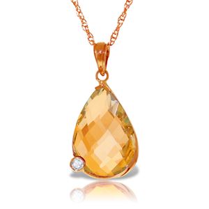 ALARRI 14K Solid Rose Gold Necklace w/ Briolette Checkerboard Cut Citrine & Diamond