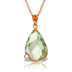 ALARRI 14K Solid Rose Gold Necklace w/ Briolette Checkerboard Cut Green Amethyst & Diamond