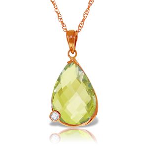 ALARRI 14K Solid Rose Gold Necklace w/ Briolette Checkerboard Cut Lemon Quartz & Diamond