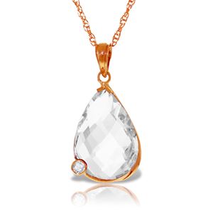 ALARRI 14K Solid Rose Gold Necklace w/ Briolette Checkerboard Cut White Topaz & Diamond