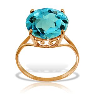 ALARRI 14K Solid Rose Gold Ring w/ Natural 12.0 mm Round Blue Topaz