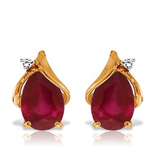 ALARRI 14K Solid Rose Gold Studs Earrings w/ Natural Diamonds & Rubies